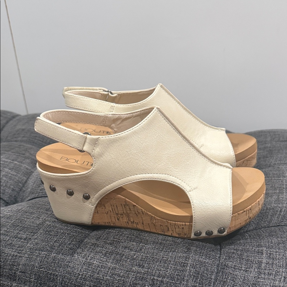 Corkys Cream Open-Toe Wedge Sandals - Picture 2 of 4